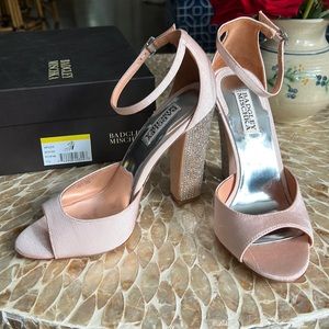 Blush Badgley Mischka Wynter Block Rhinestone Heels, Size US 7.5
